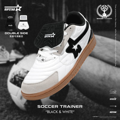 Soccer Trainer-Sneakers-Black White- Action leather and Microfber Women's and Men's Shoes-ST002F