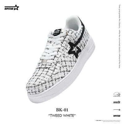 BK-01-Sneakers- Tweed White-Women's and Men's Shoes BK013W/M