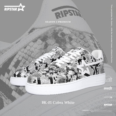 BK-015-Sneakers-Cobra White-Cow leather Women's and Men's Shoes BK015W/M