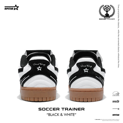 Soccer Trainer-Sneakers-Black White- Action leather and Microfber Women's and Men's Shoes-ST002F