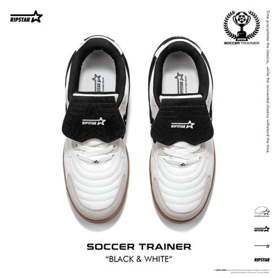 Soccer Trainer-Sneakers-Black White- Action leather and Microfber Women's and Men's Shoes-ST002F