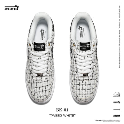 BK-01-Sneakers- Tweed White-Women's and Men's Shoes BK013W/M