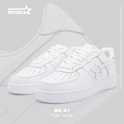 BK-01-Sneakers-Pure White-Cow leather Women's and Men's Shoes BK011W/M